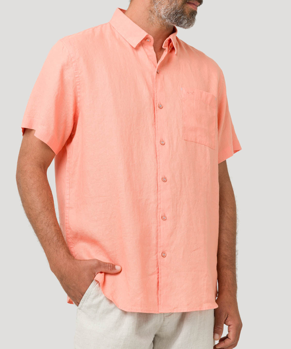 Camisa Lino Orgánico Hombre Linenshort Naranjo Rockford