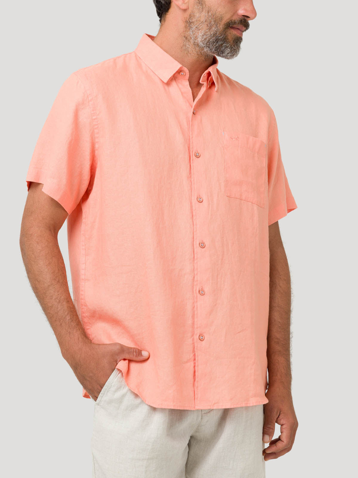 Camisa Lino Orgánico Hombre Linenshort Naranjo Rockford