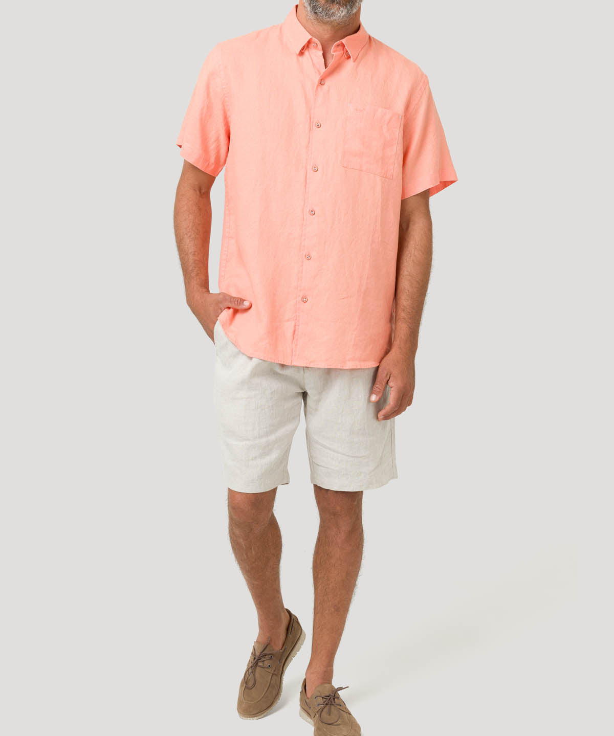 Camisa Lino Orgánico Hombre Linenshort Naranjo Rockford