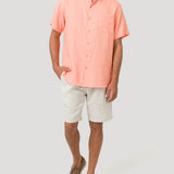Camisa Lino Orgánico Hombre Linenshort Naranjo Rockford