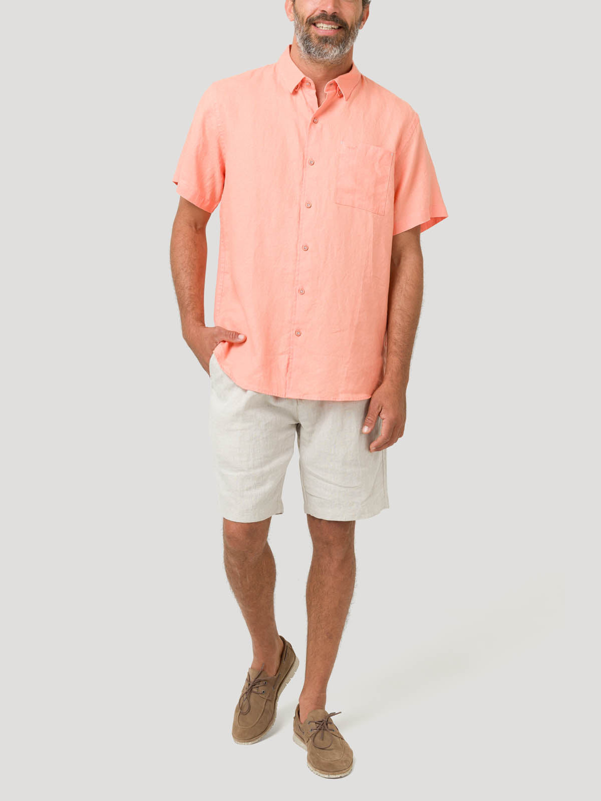 Camisa Lino Orgánico Hombre Linenshort Naranjo Rockford