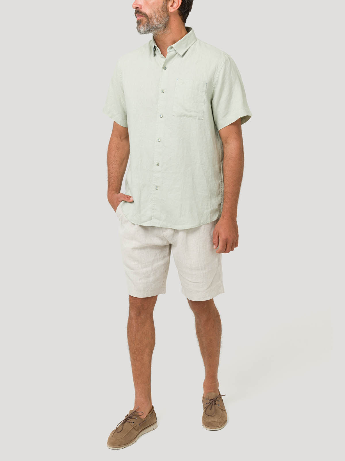 Camisa Lino Orgánico Hombre Linenshort Verde Rockford