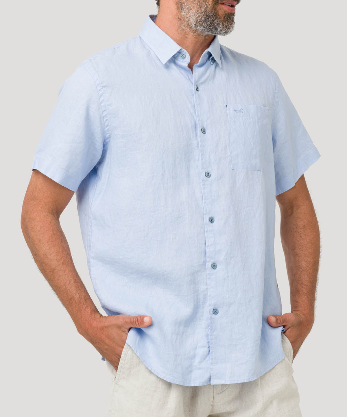 Camisa Lino Orgánico Hombre Linenshort Azul Rockford