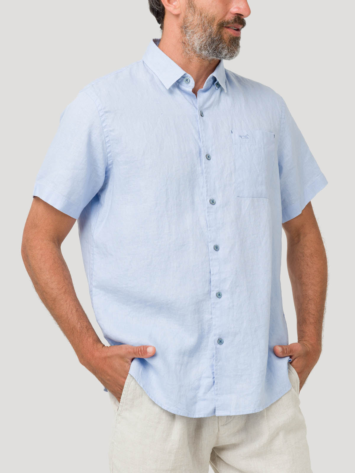 Camisa Lino Orgánico Hombre Linenshort Azul Rockford