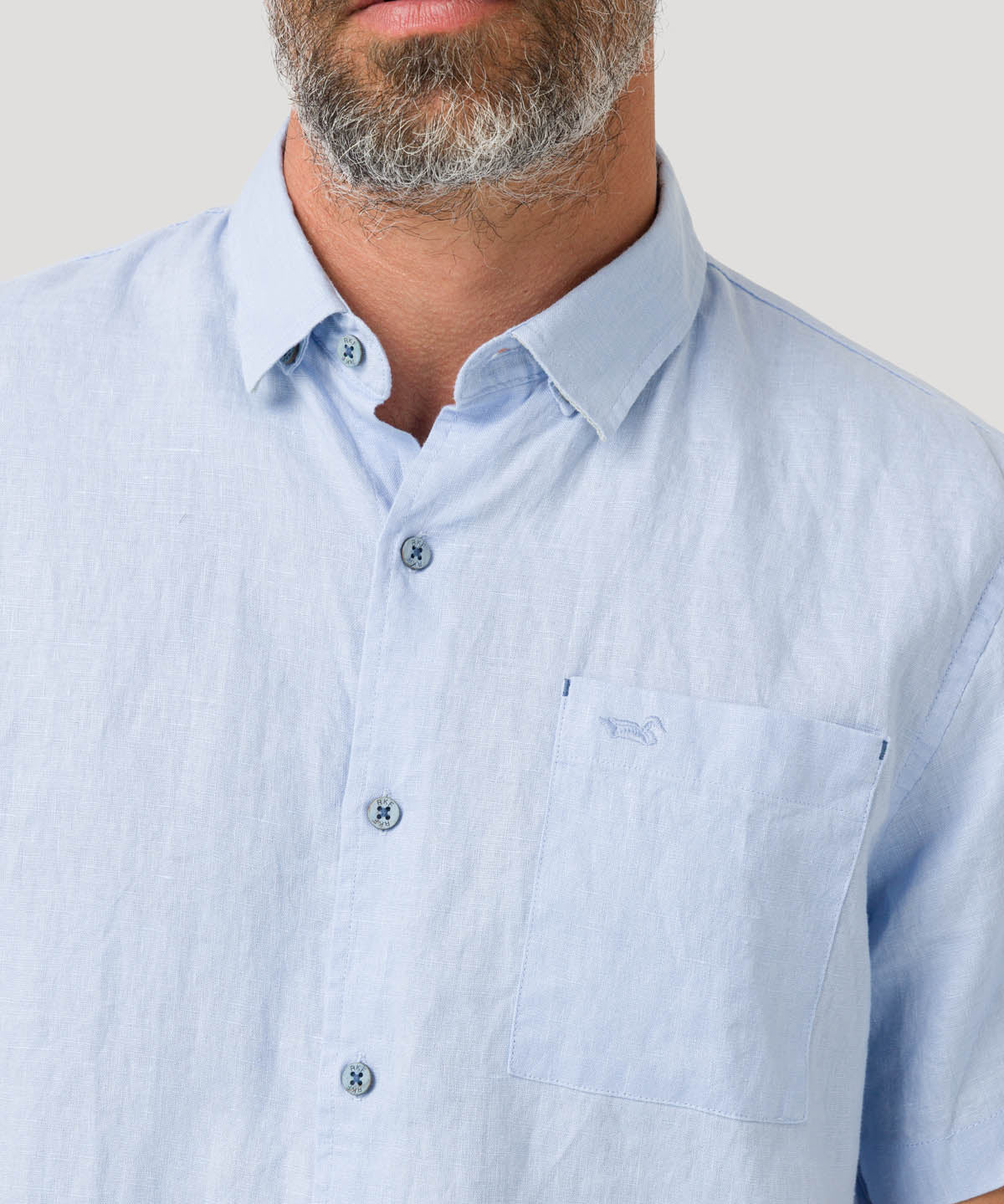 Camisa Lino Orgánico Hombre Linenshort Azul Rockford