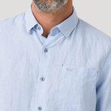 Camisa Lino Orgánico Hombre Linenshort Azul Rockford