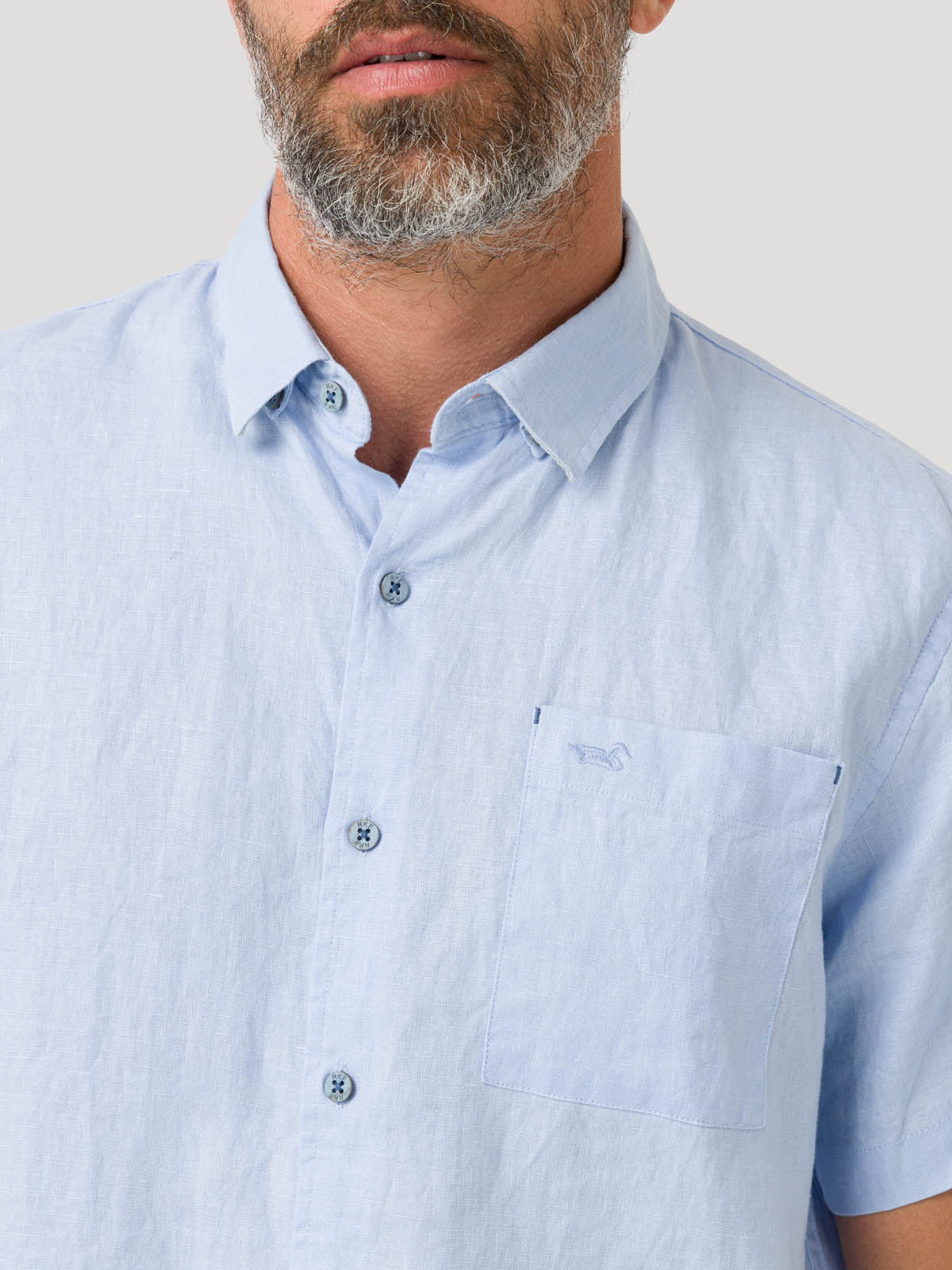 Camisa Lino Orgánico Hombre Linenshort Azul Rockford