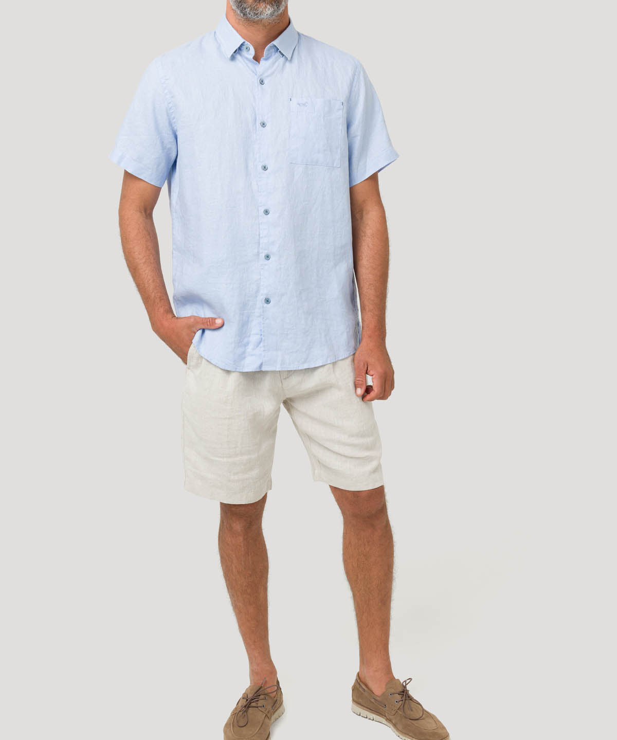Camisa Lino Orgánico Hombre Linenshort Azul Rockford