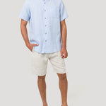 Camisa Lino Orgánico Hombre Linenshort Azul Rockford