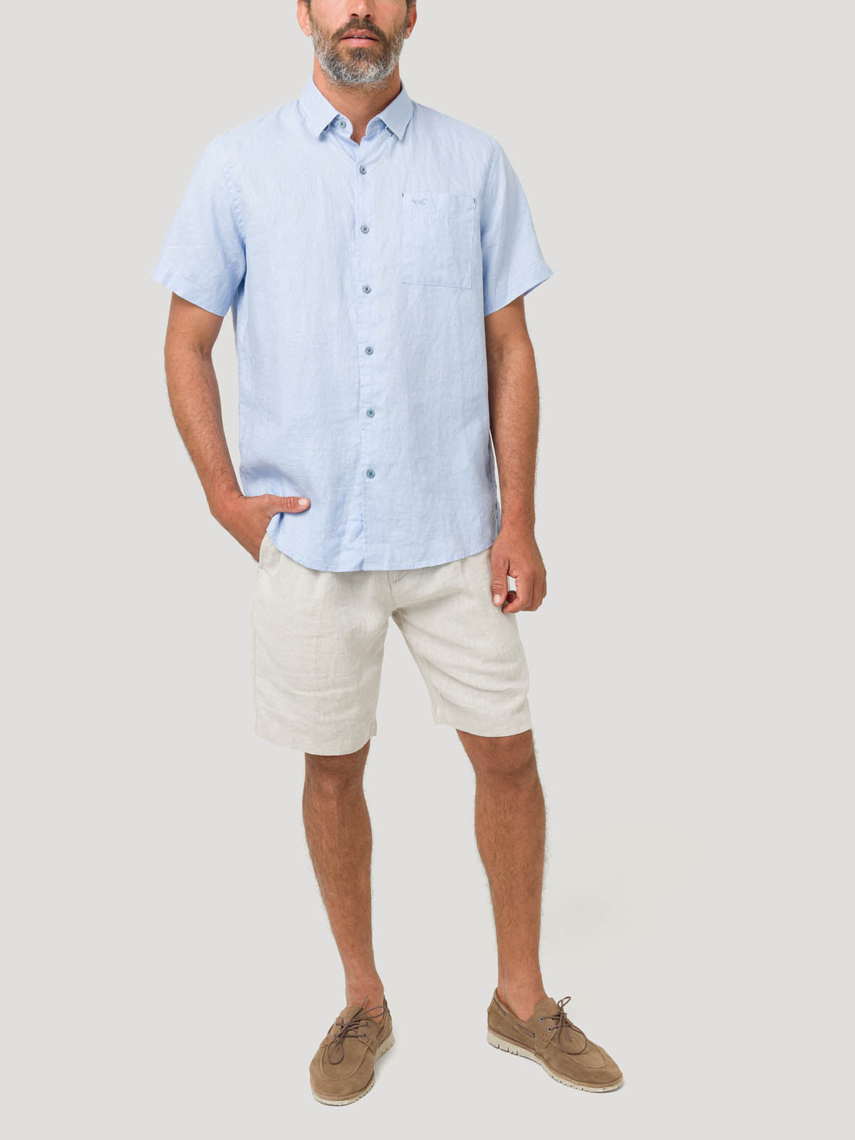 Camisa Lino Orgánico Hombre Linenshort Azul Rockford