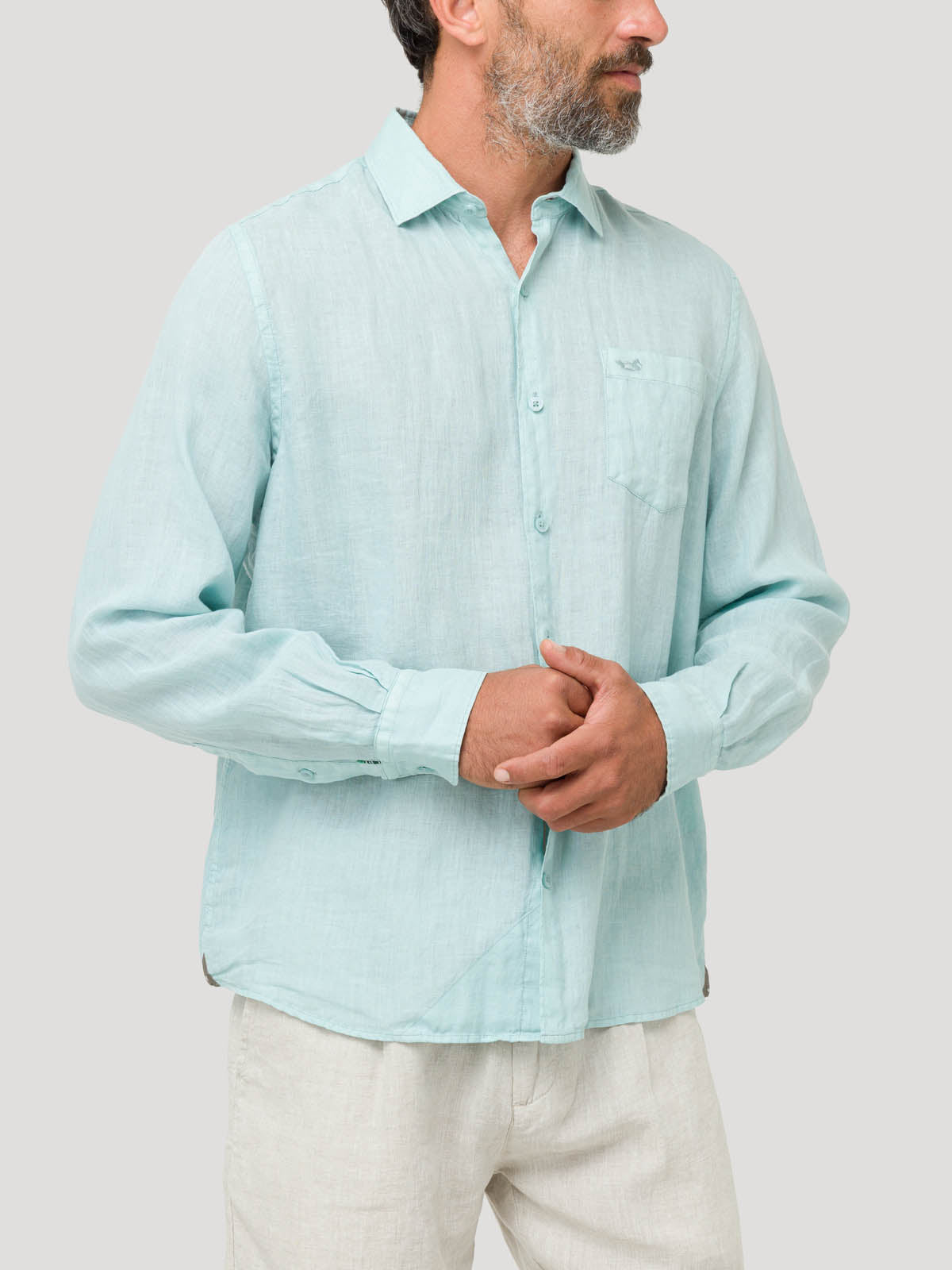 Camisa Lino Orgánico Hombre Linjer Verde Rockford