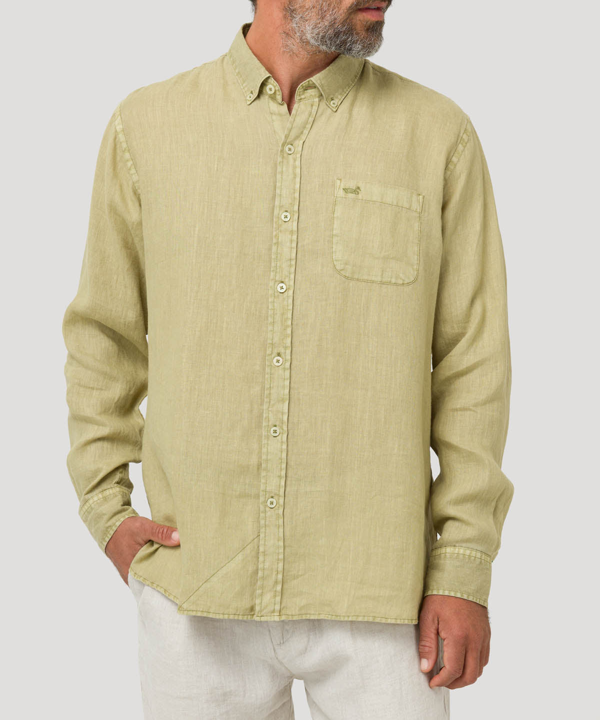 Camisa Lino Orgánico Hombre Linedyed Verde Rockford