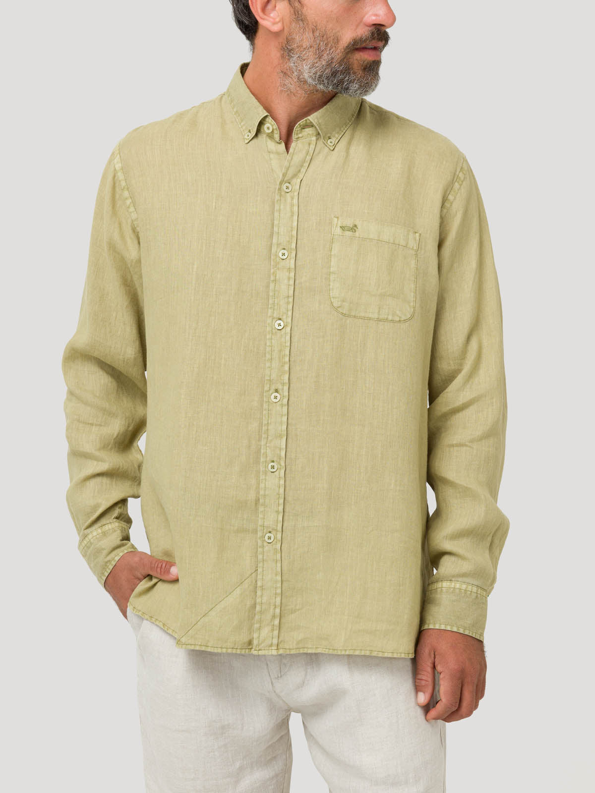 Camisa Lino Orgánico Hombre Linedyed Verde Rockford
