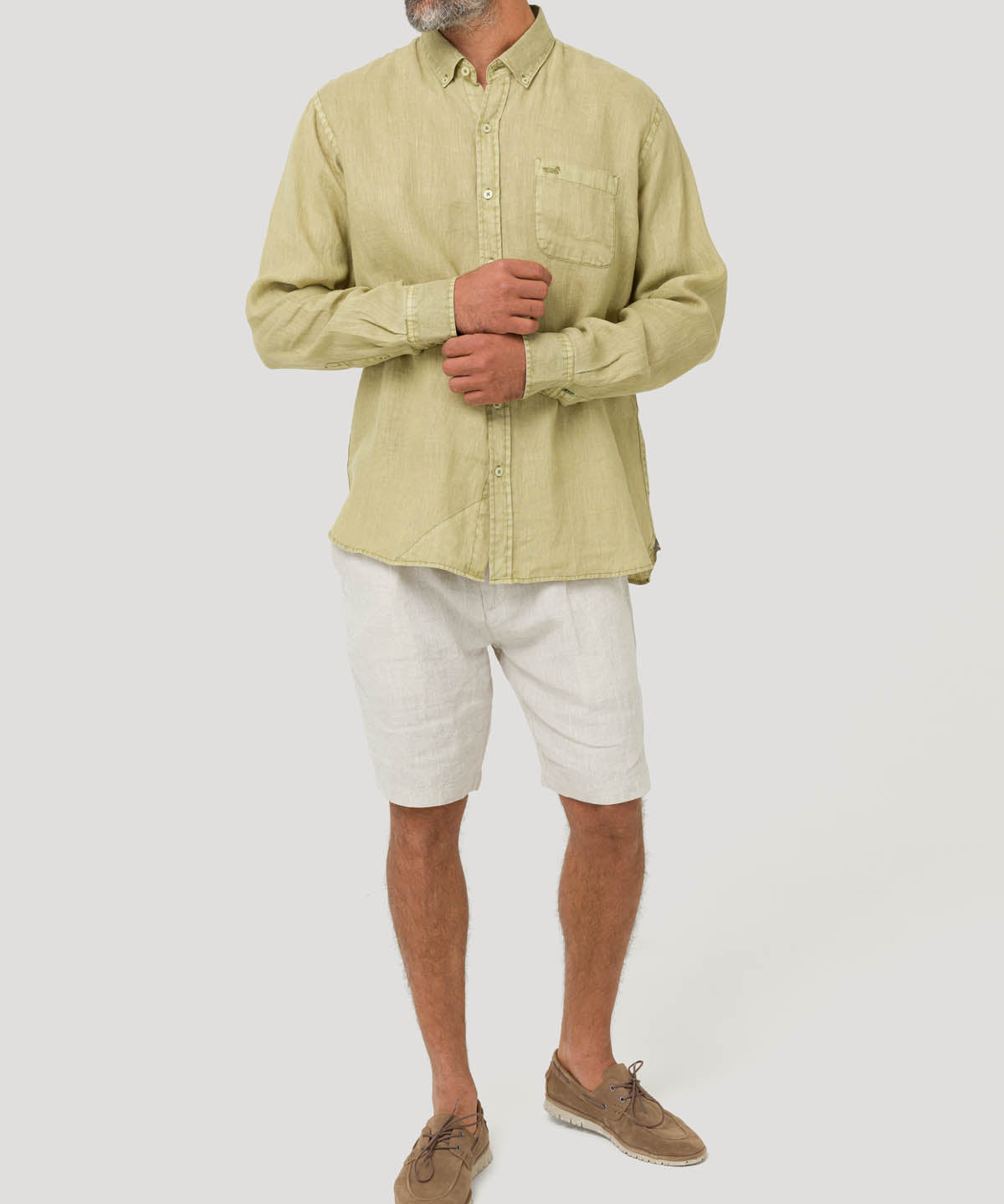Camisa Lino Orgánico Hombre Linedyed Verde Rockford