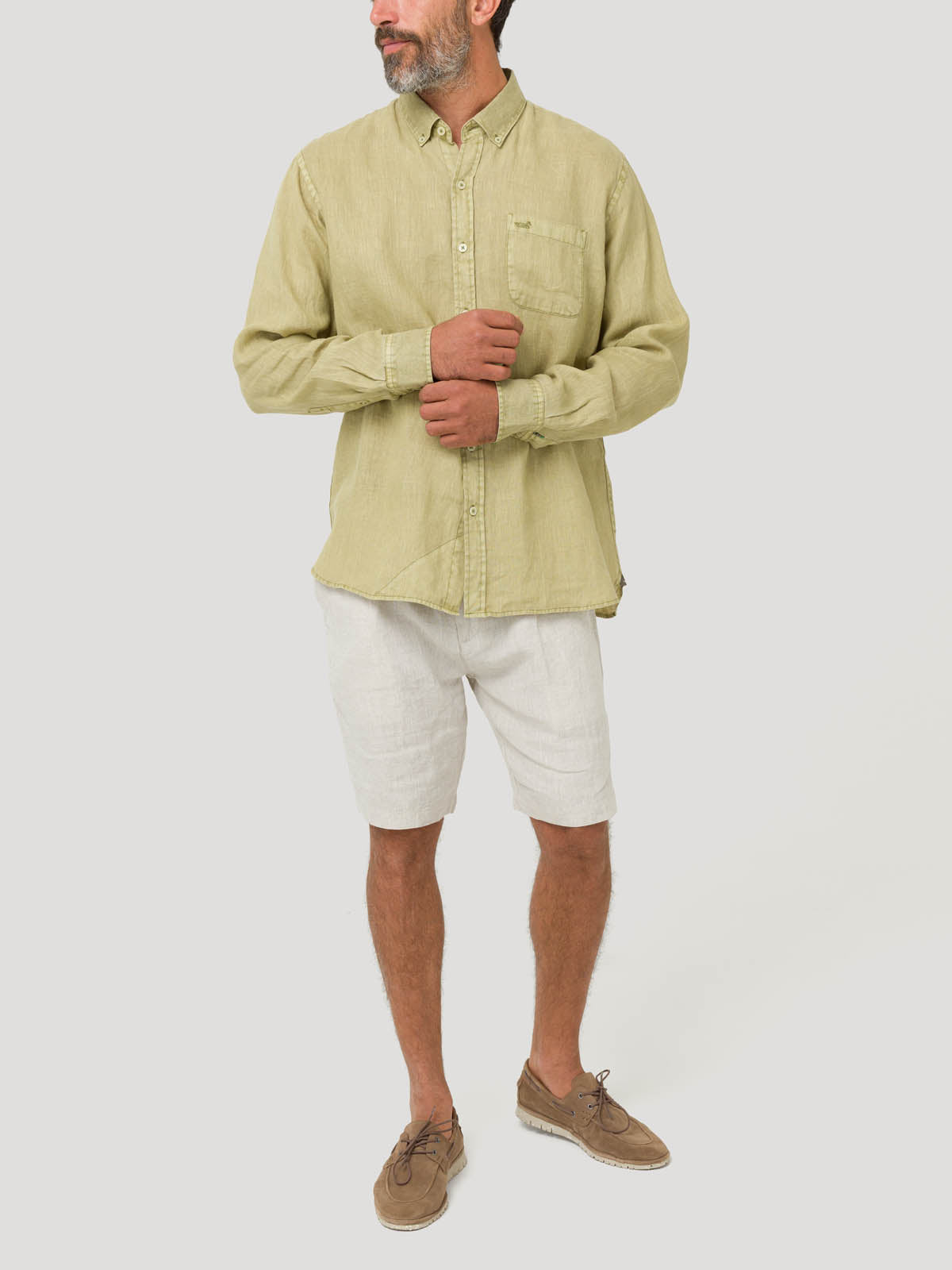 Camisa Lino Orgánico Hombre Linedyed Verde Rockford