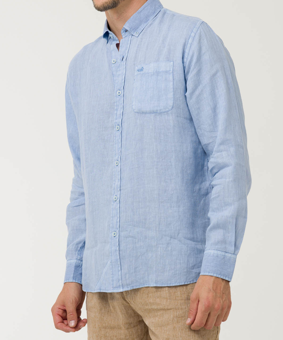 Camisa Lino Orgánico Hombre Linedyed Azul Rockford