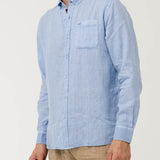Camisa Lino Orgánico Hombre Linedyed Azul Rockford