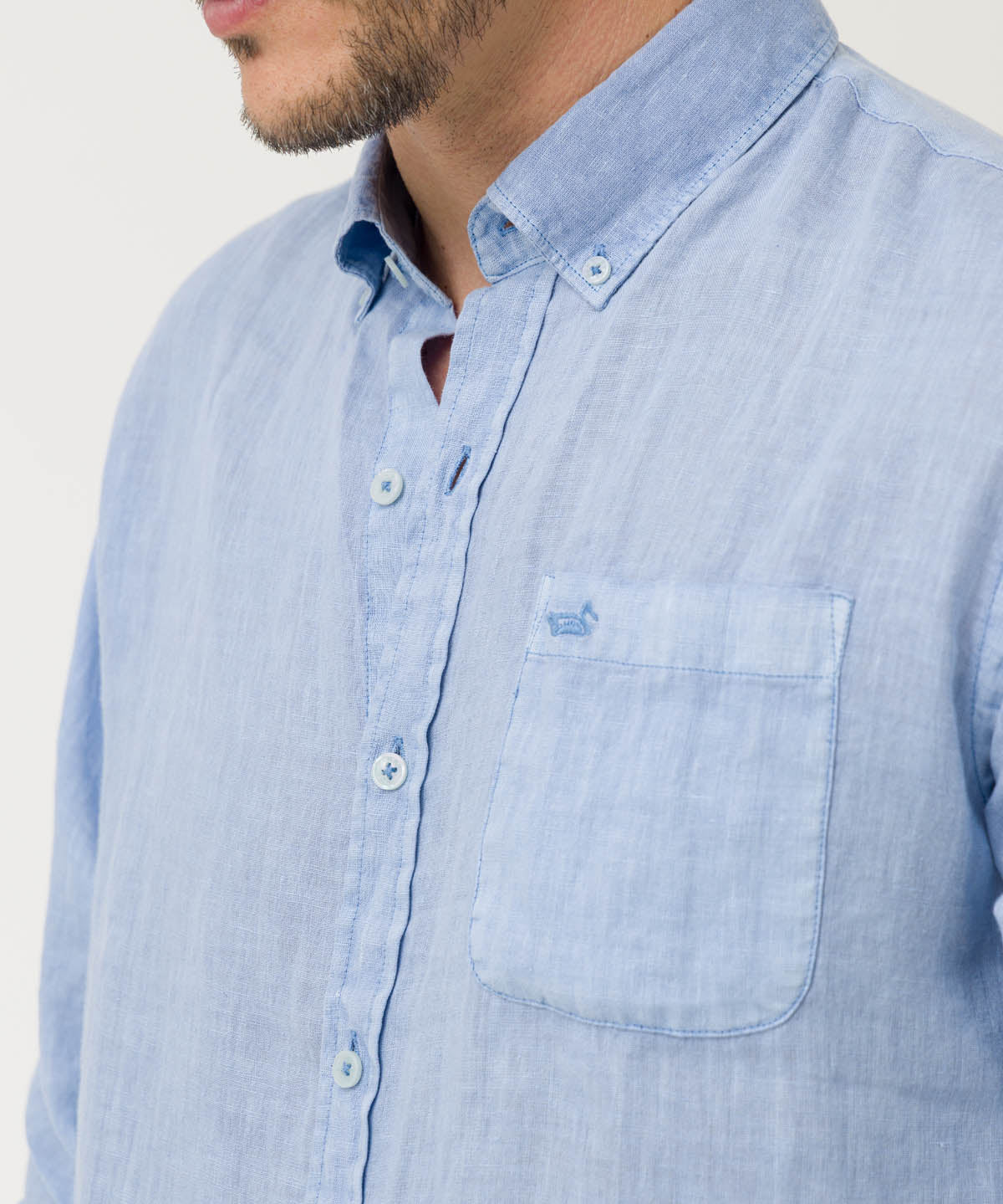 Camisa Lino Orgánico Hombre Linedyed Azul Rockford