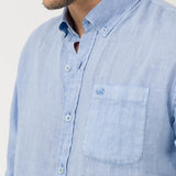 Camisa Lino Orgánico Hombre Linedyed Azul Rockford