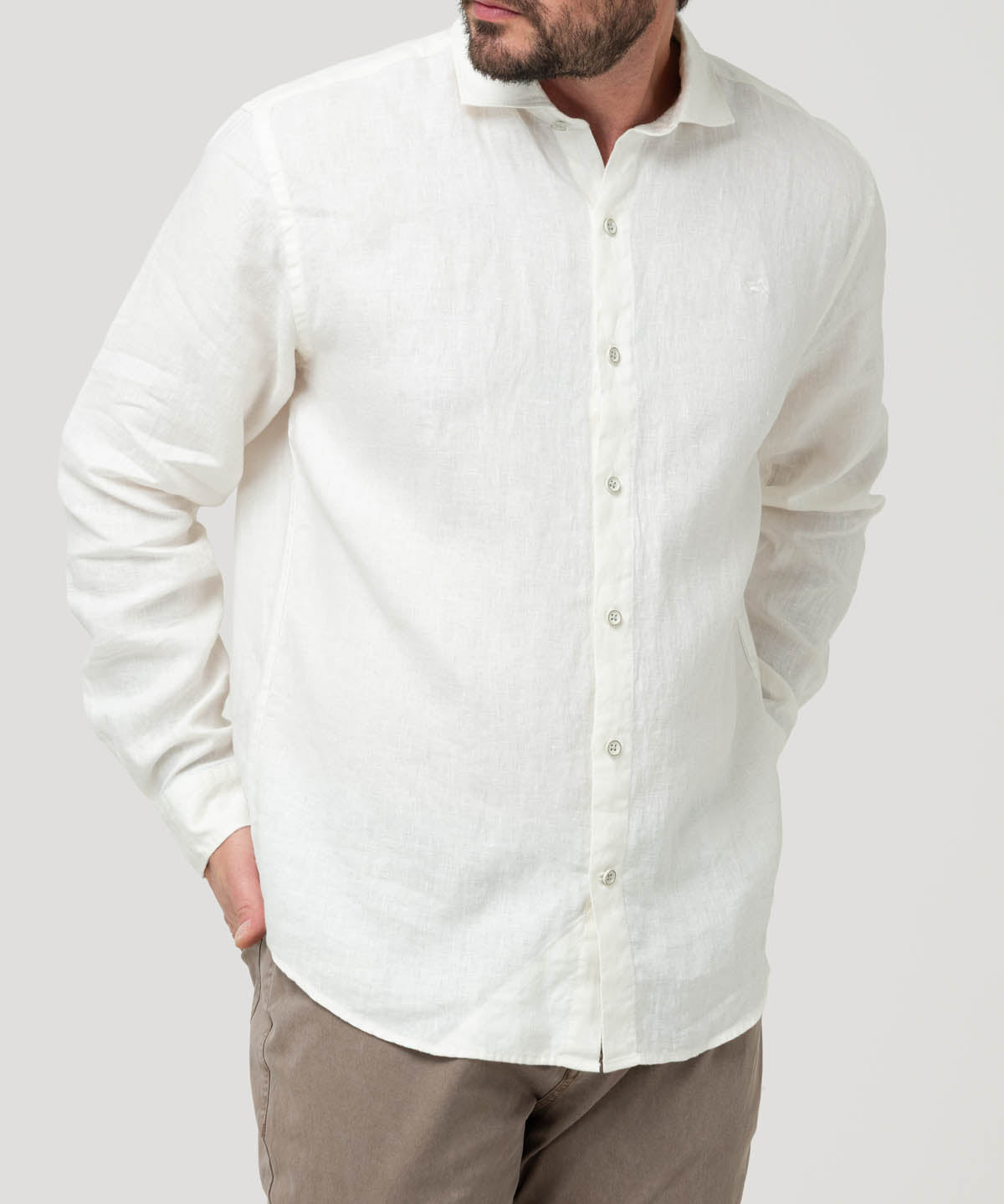Camisa Lino Orgánico Hombre Linen Blanco Rockford