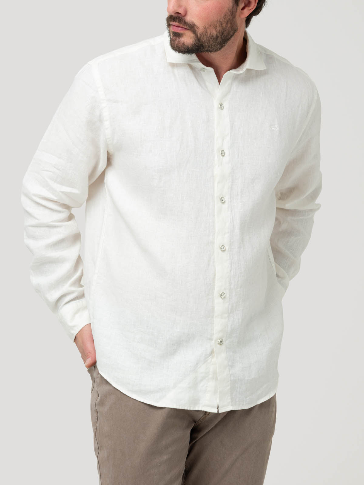 Camisa Lino Orgánico Hombre Linen Blanco Rockford