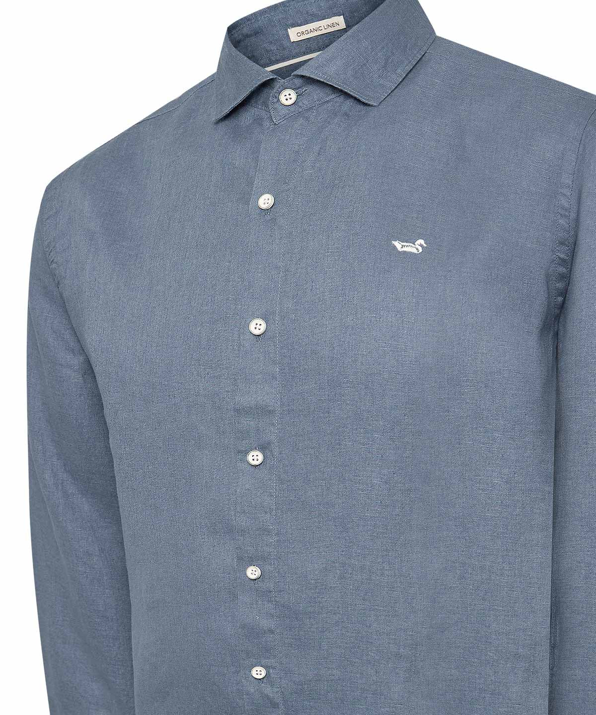 Camisa Lino Orgánico Hombre Linen Azul Rockford