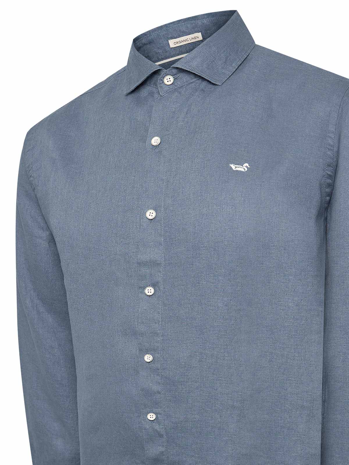 Camisa Lino Orgánico Hombre Linen Azul Rockford