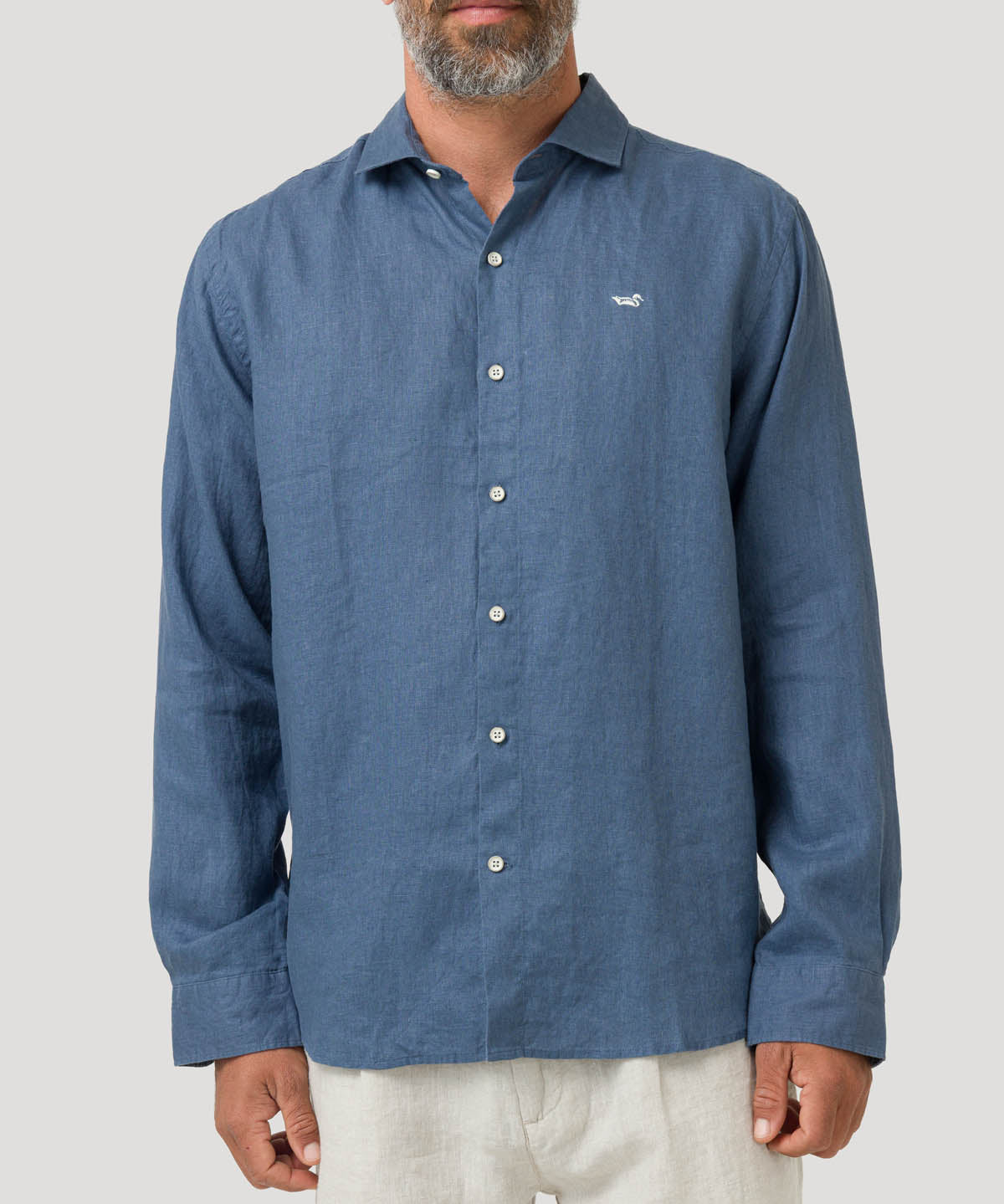 Camisa Lino Orgánico Hombre Linen Azul Rockford