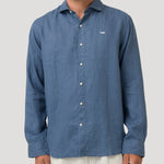 Camisa Lino Orgánico Hombre Linen Azul Rockford