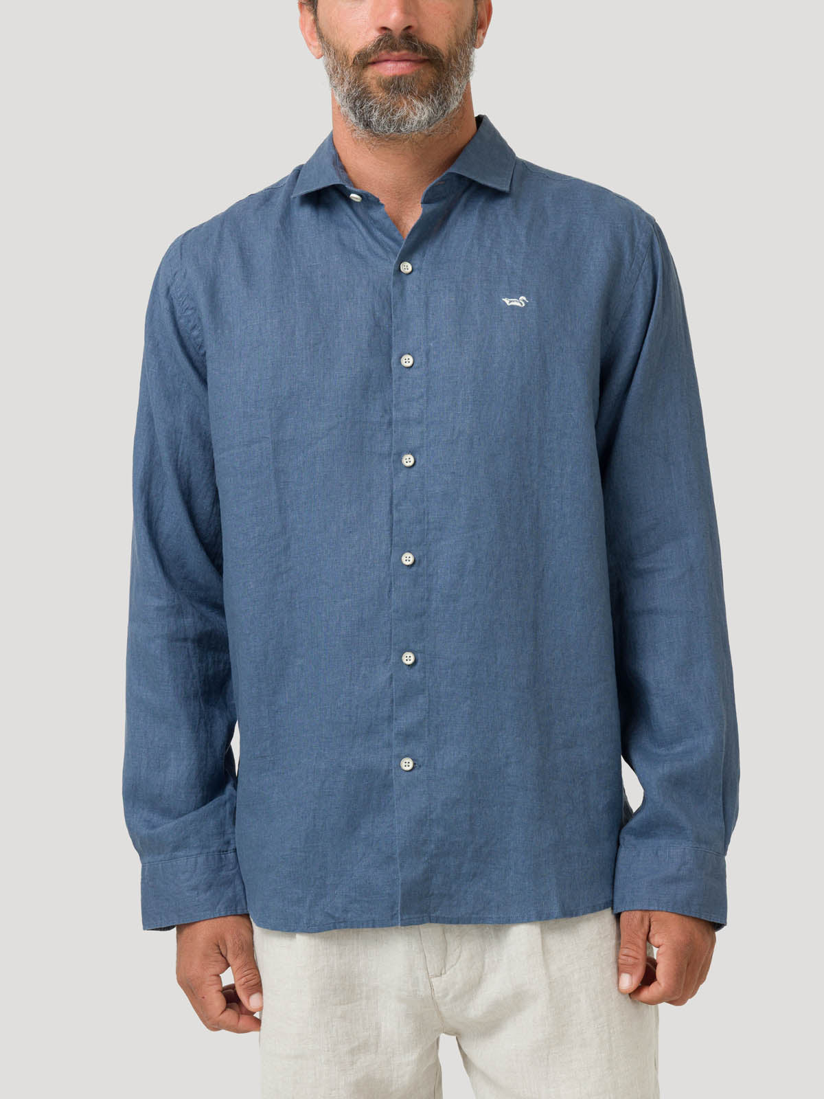 Camisa Lino Orgánico Hombre Linen Azul Rockford