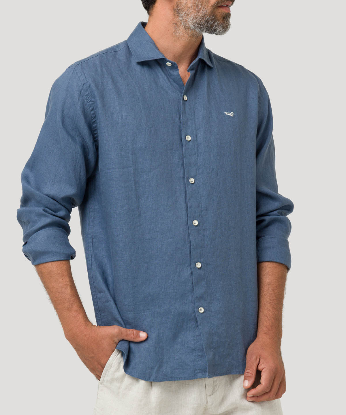 Camisa Lino Orgánico Hombre Linen Azul Rockford