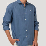 Camisa Lino Orgánico Hombre Linen Azul Rockford