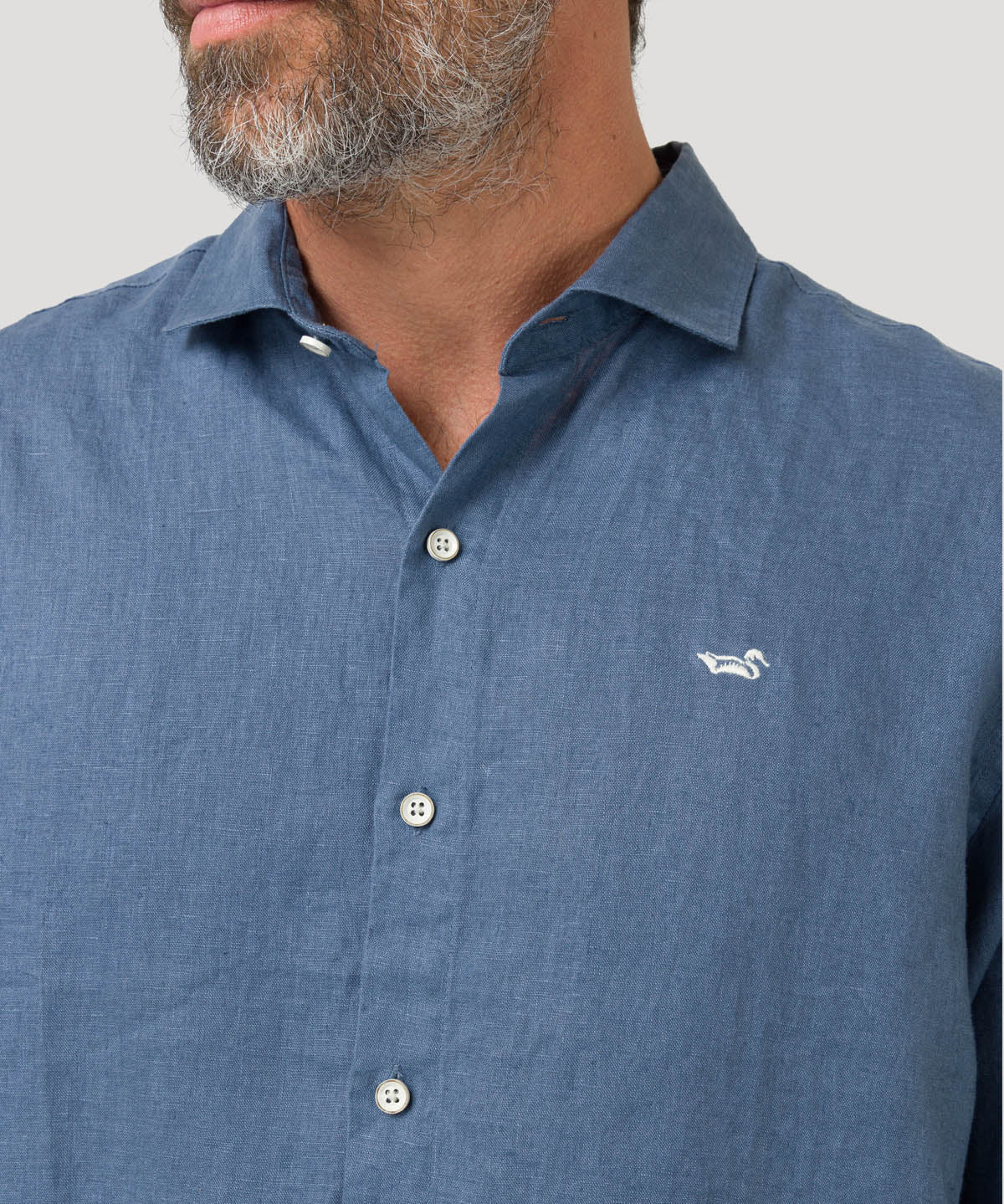 Camisa Lino Orgánico Hombre Linen Azul Rockford