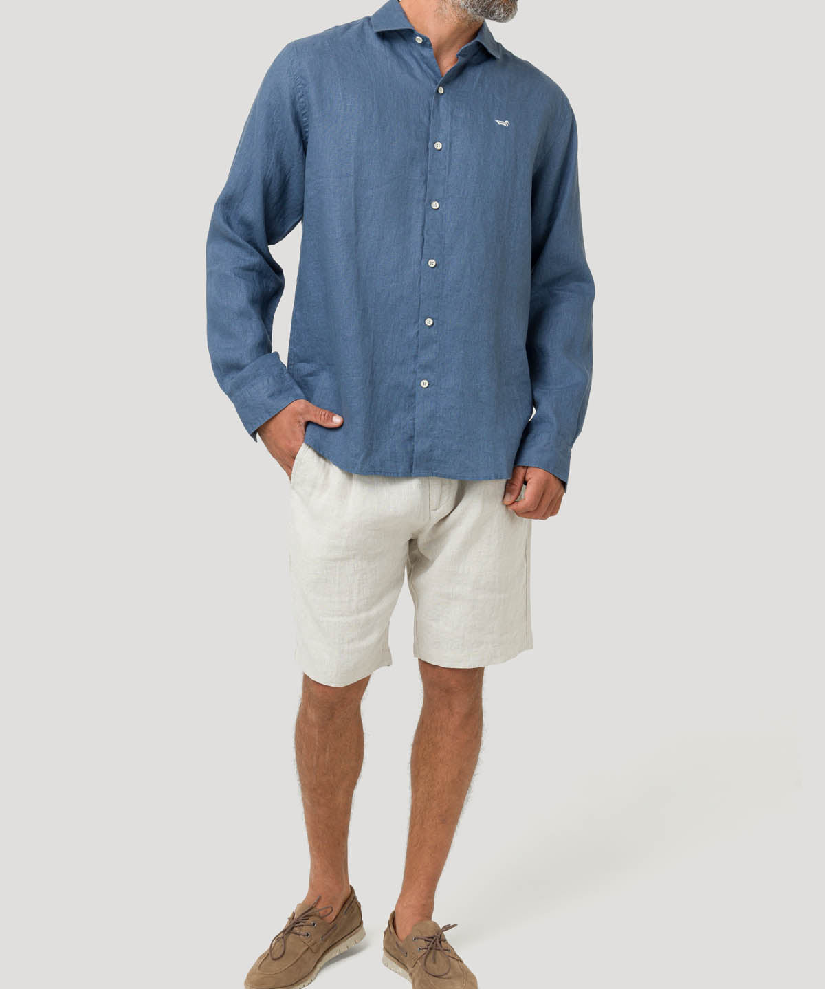 Camisa Lino Orgánico Hombre Linen Azul Rockford