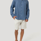 Camisa Lino Orgánico Hombre Linen Azul Rockford
