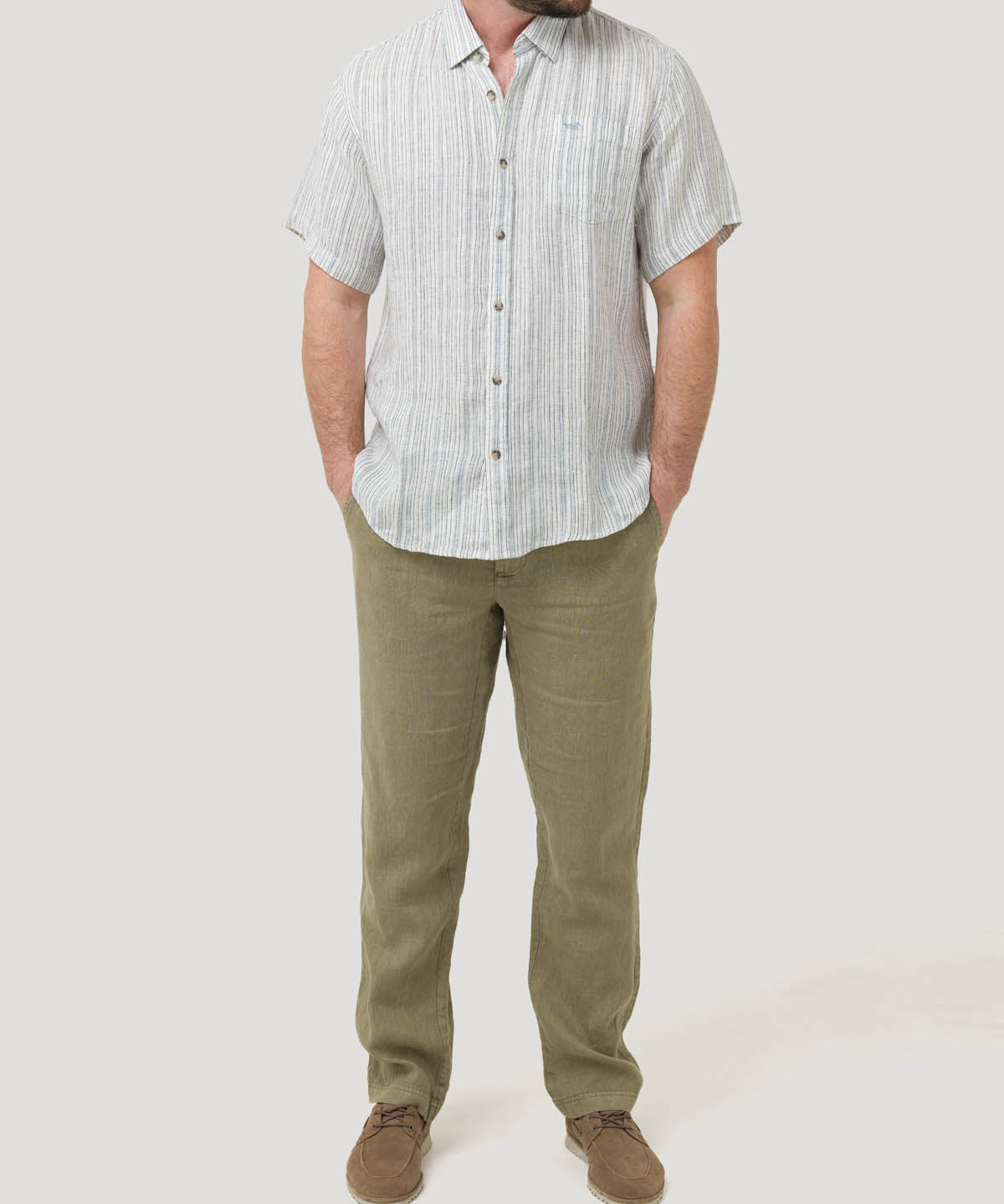 Camisa Lino Orgánico Hombre Brisa Azul Rockford
