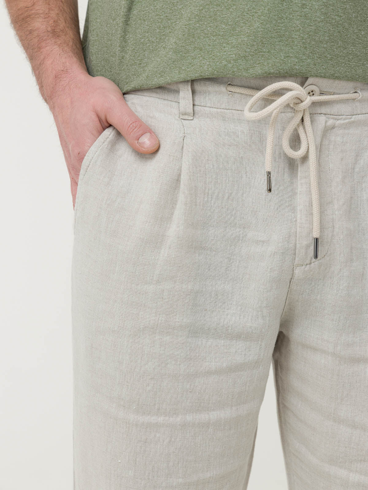 Pantalón Lino Orgánico Hombre Capri Café Rockford