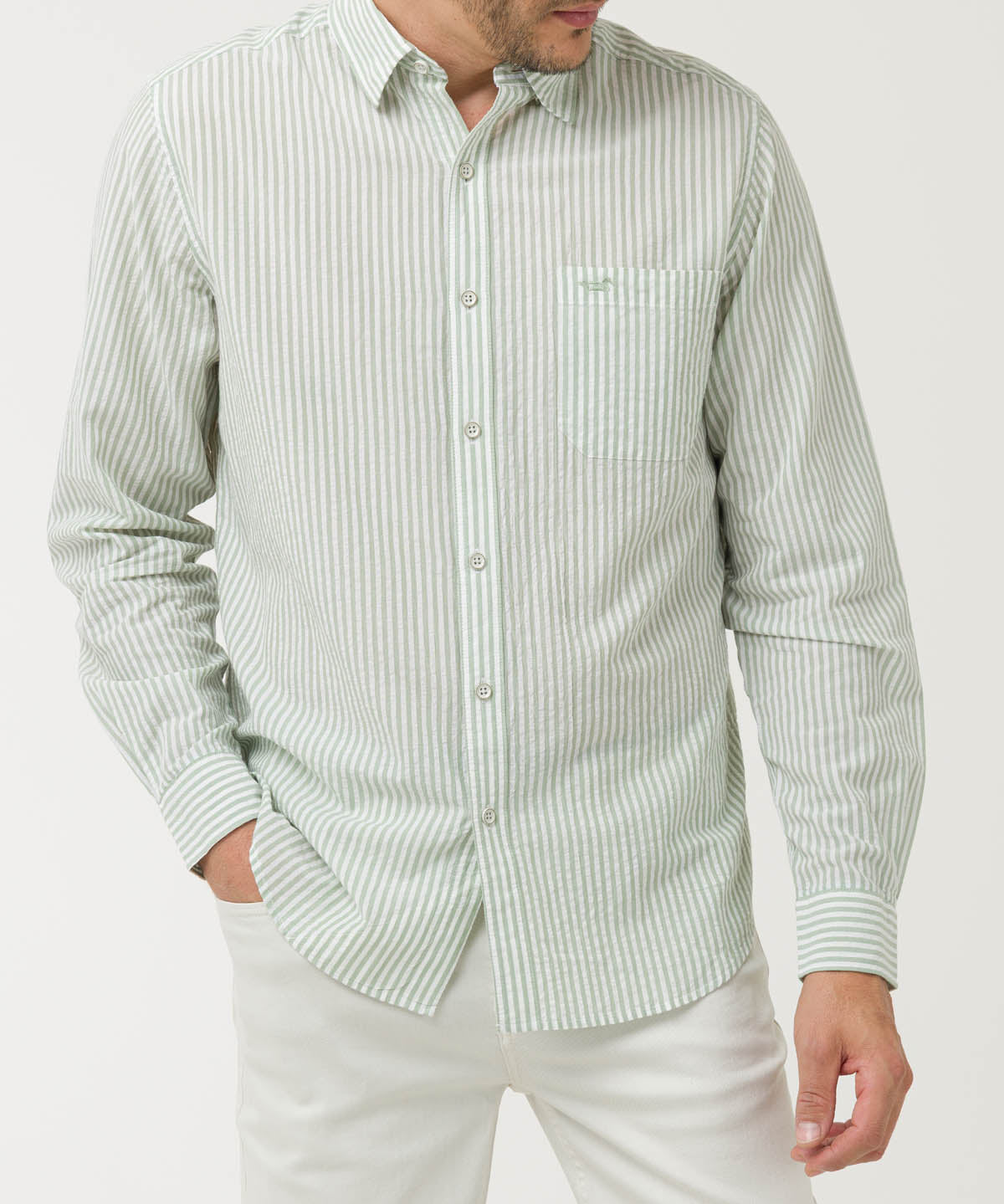 Camisa Algodón Orgánico Hombre Raya Verde Rockford