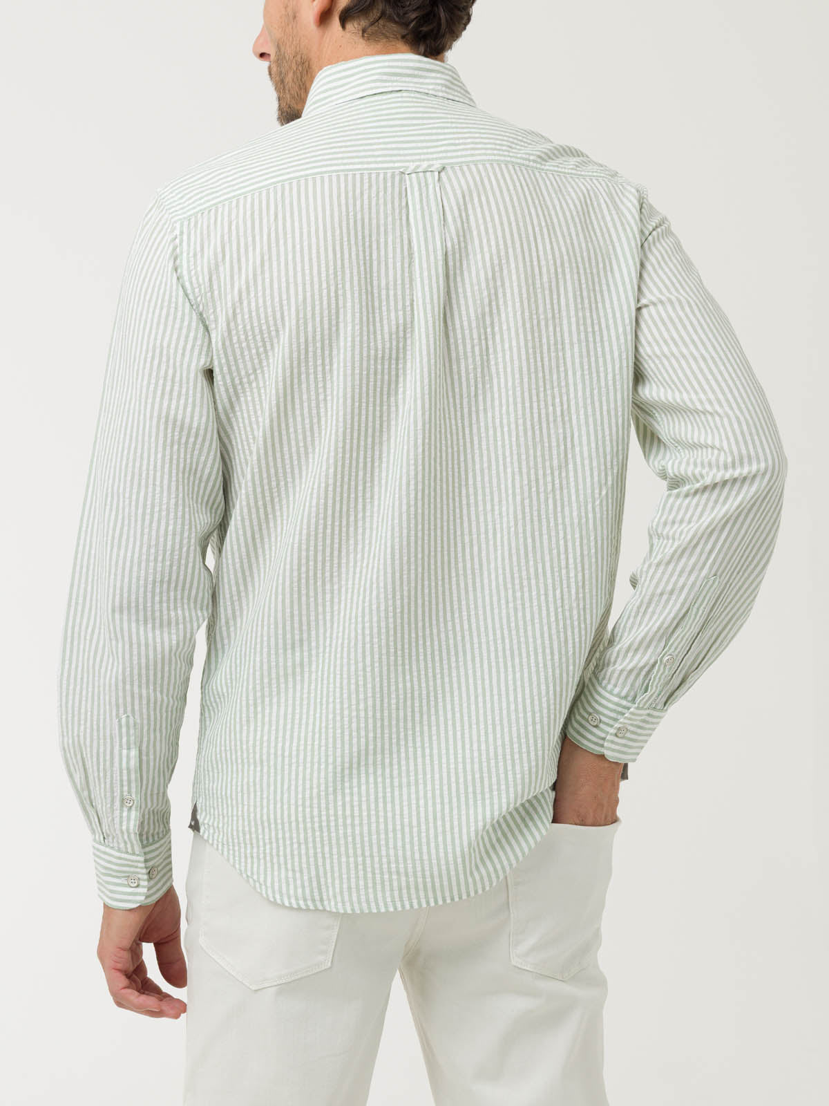 Camisa Algodón Orgánico Hombre Raya Verde Rockford