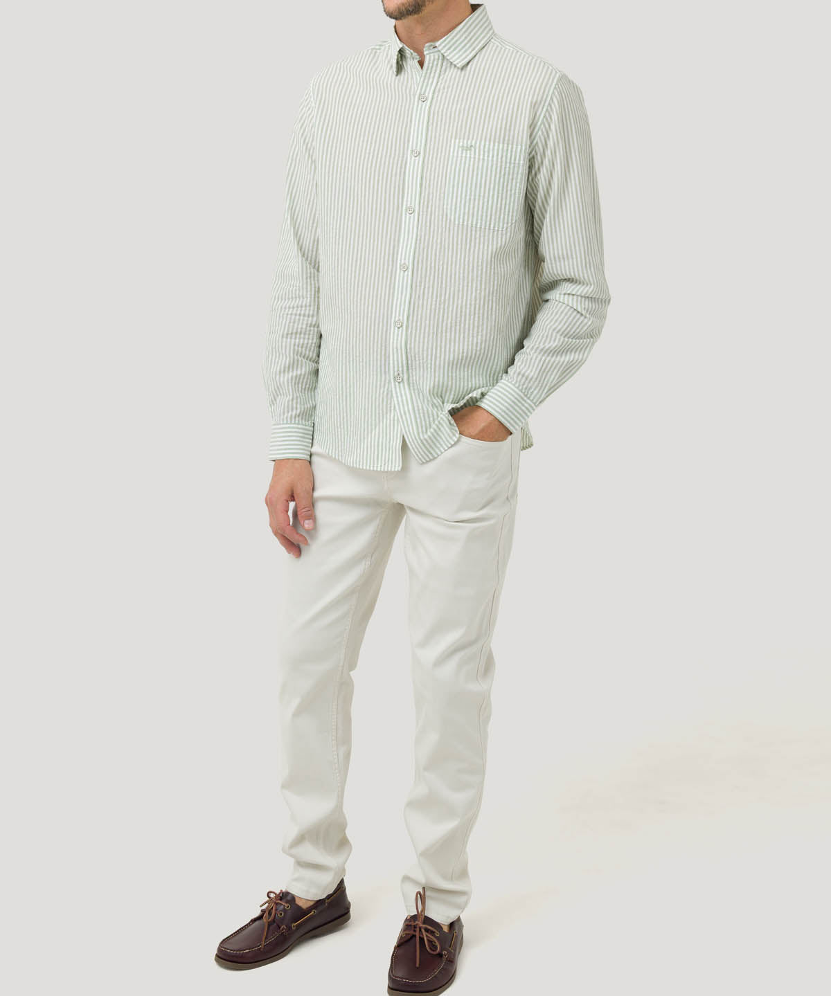 Camisa Algodón Orgánico Hombre Raya Verde Rockford