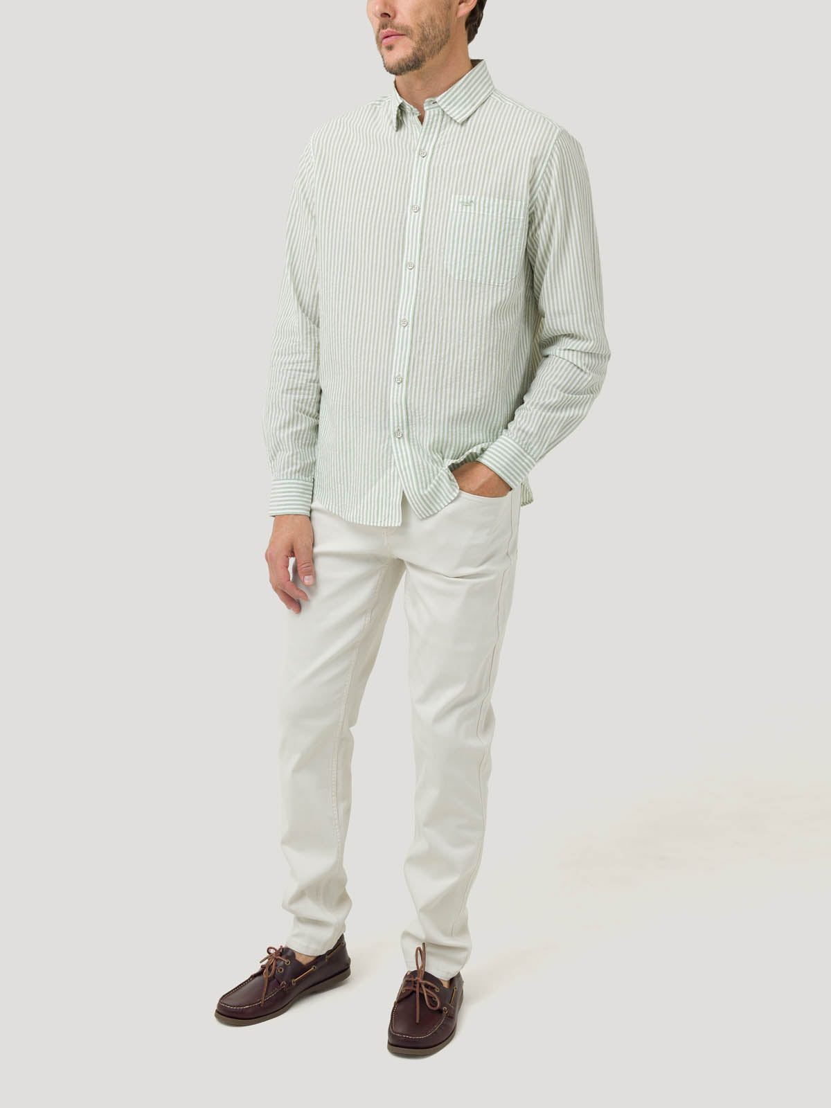 Camisa Algodón Orgánico Hombre Raya Verde Rockford