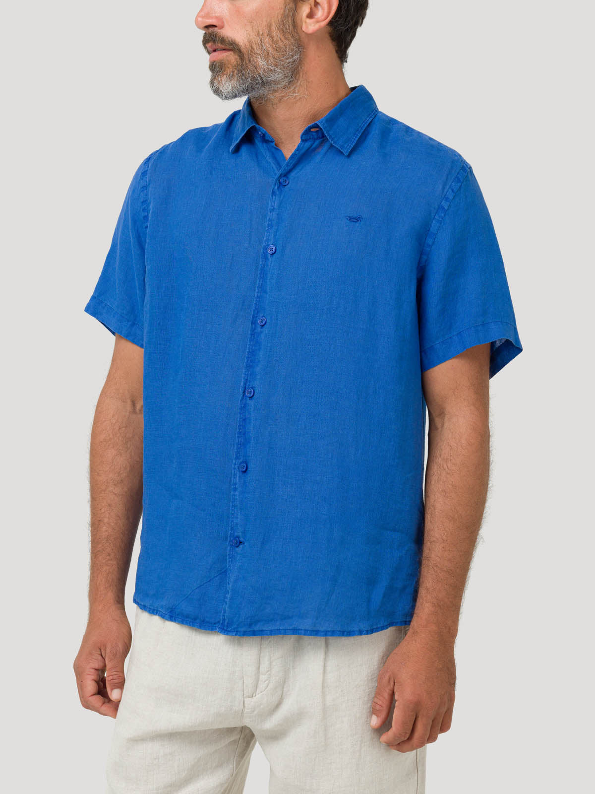 Camisa Lino Orgánico Hombre Linjerpro Azul Rockford