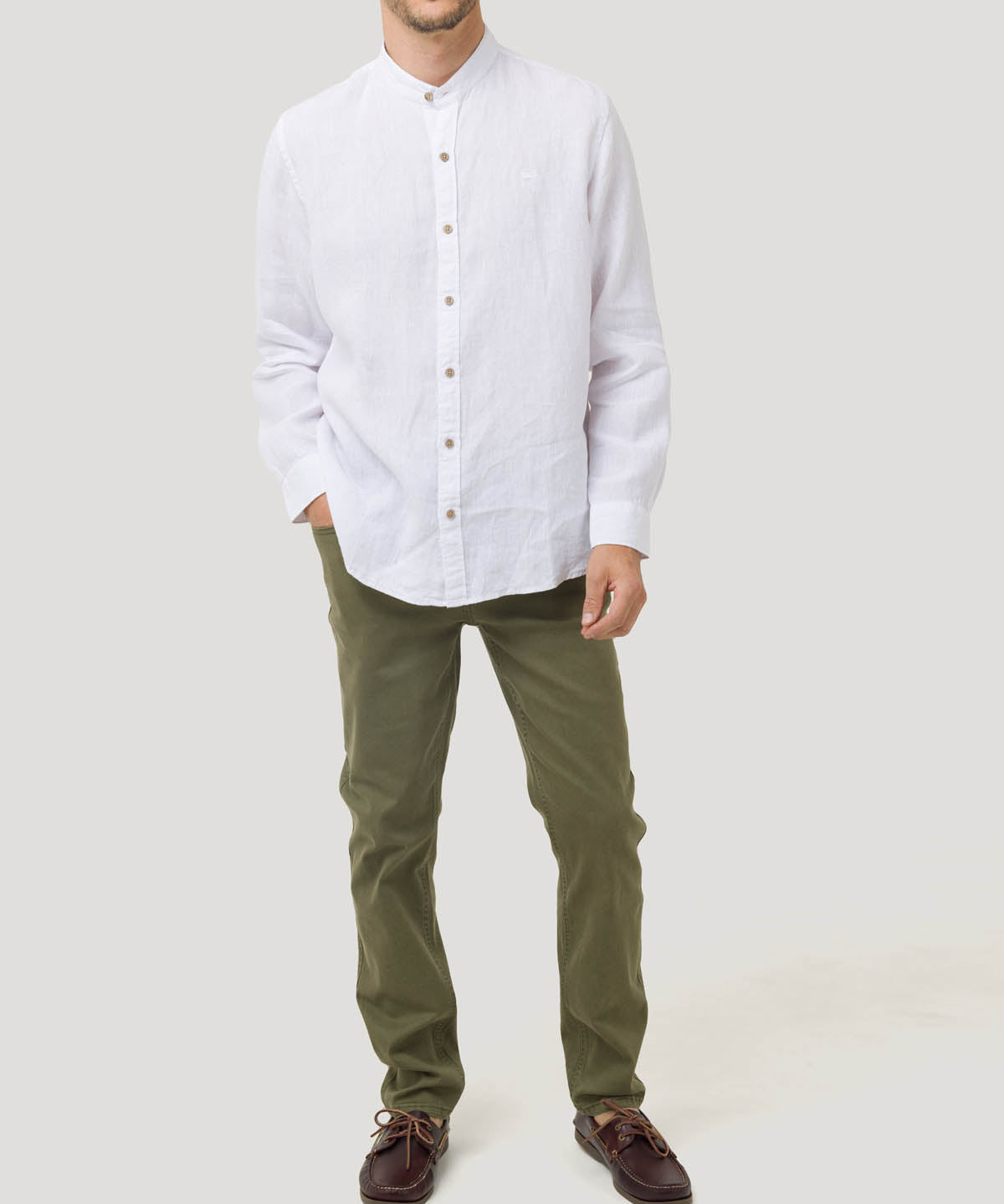 Camisa Lino Orgánico Hombre Linenmao Blanco Rockford