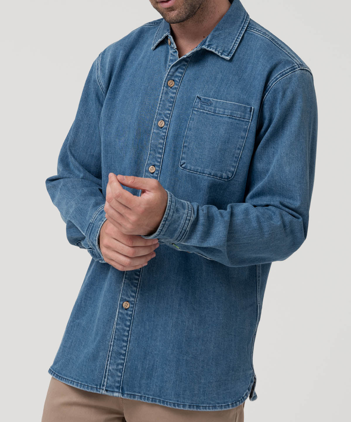 Camisa Algodón Reciclado Hombre Denim Azul Rockford