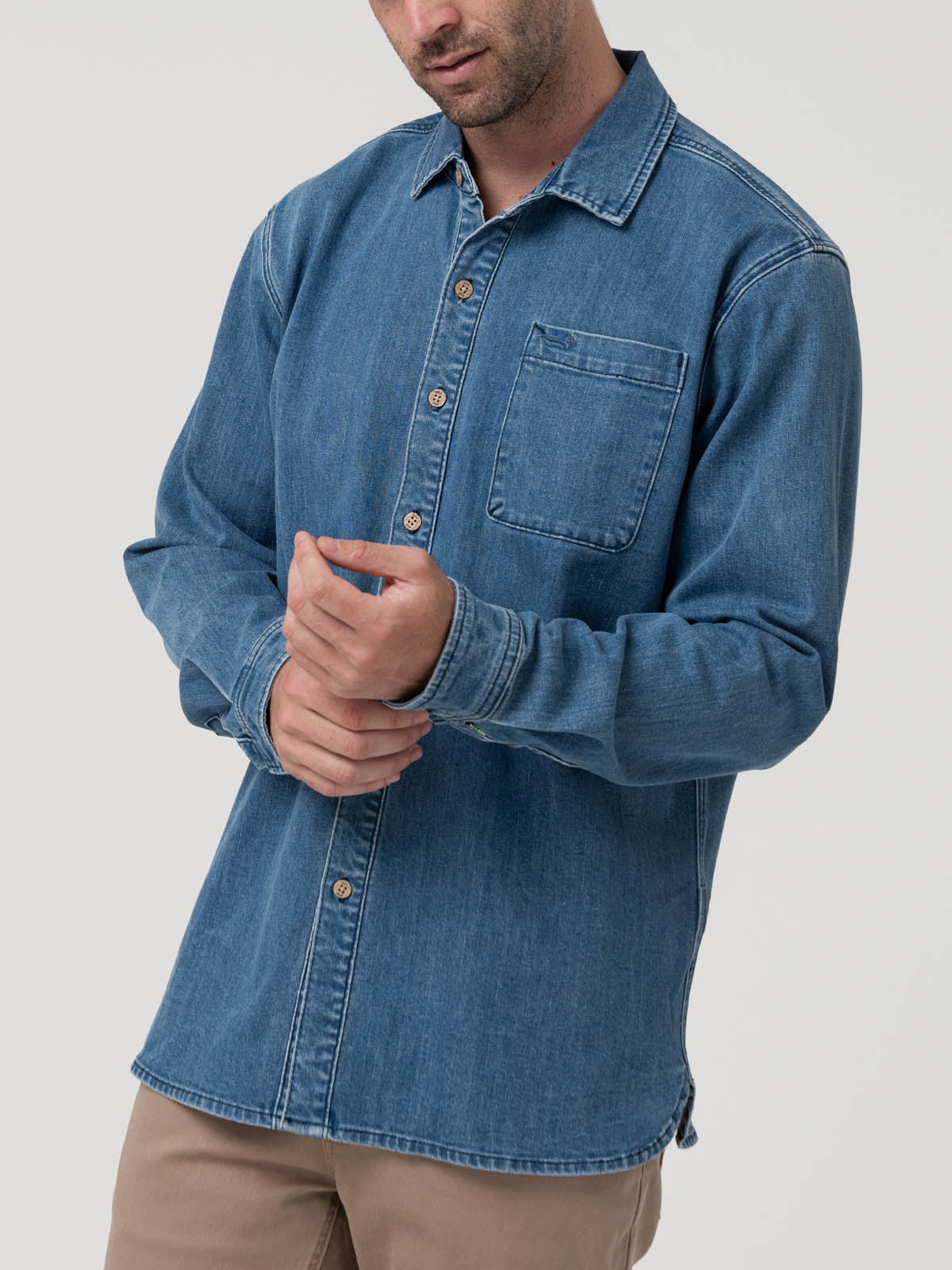 Camisa Algodón Reciclado Hombre Denim Azul Rockford