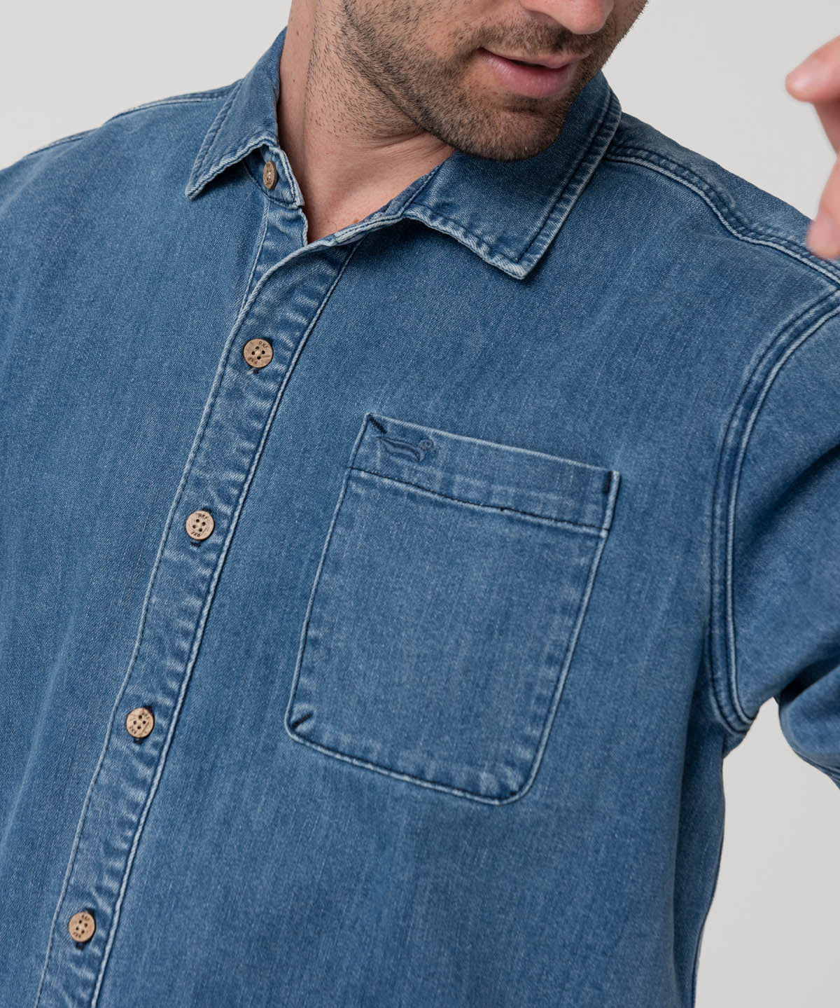 Camisa Algodón Reciclado Hombre Denim Azul Rockford