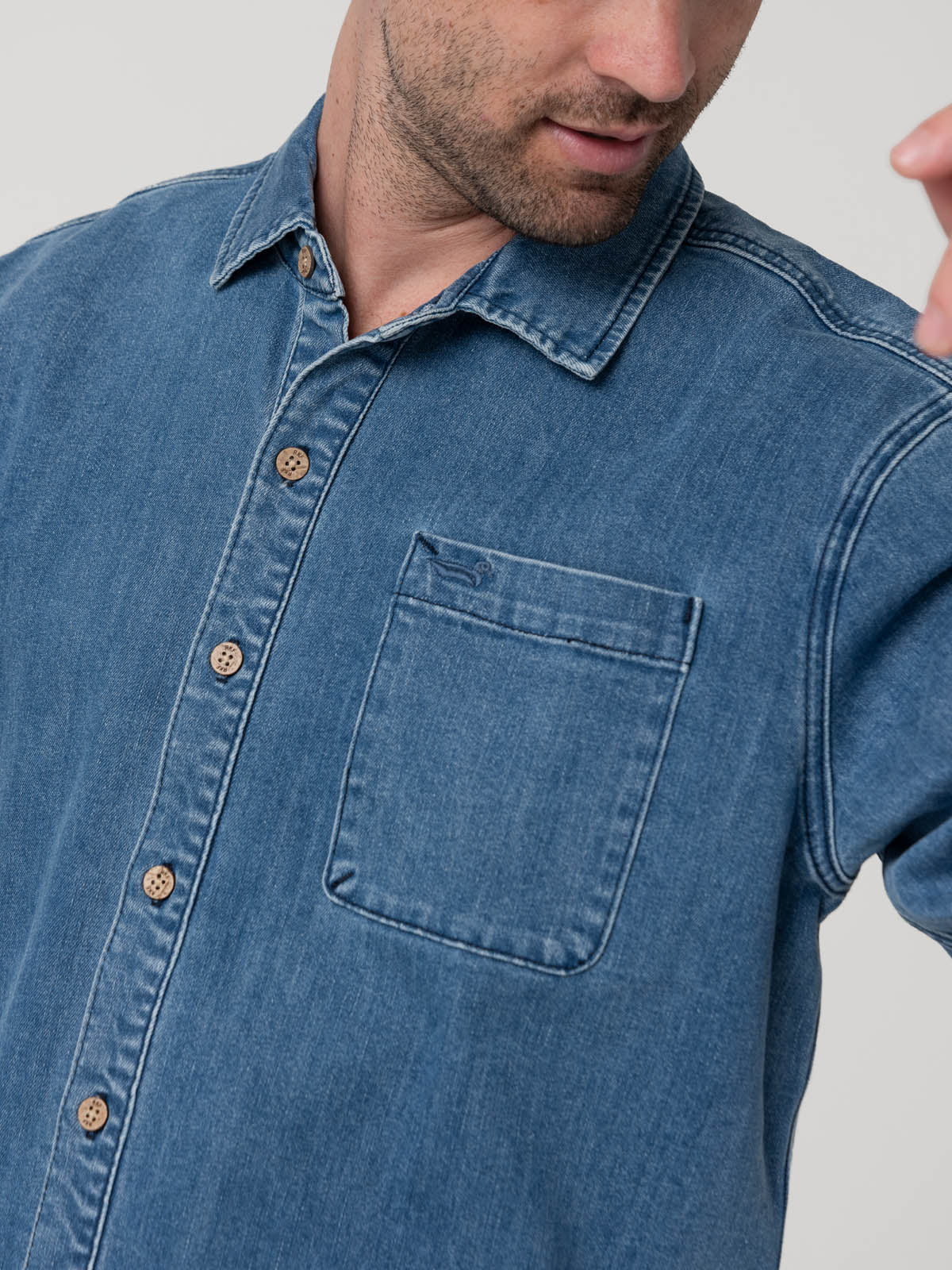 Camisa Algodón Reciclado Hombre Denim Azul Rockford