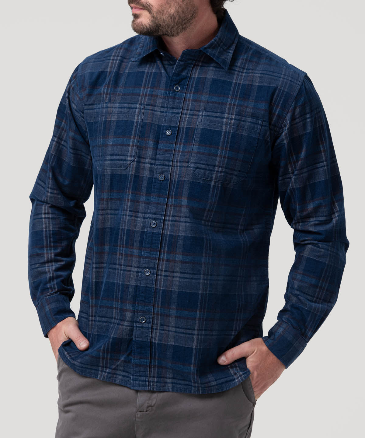 Camisa Algodón Orgánico Hombre Tartancord Café Rockford