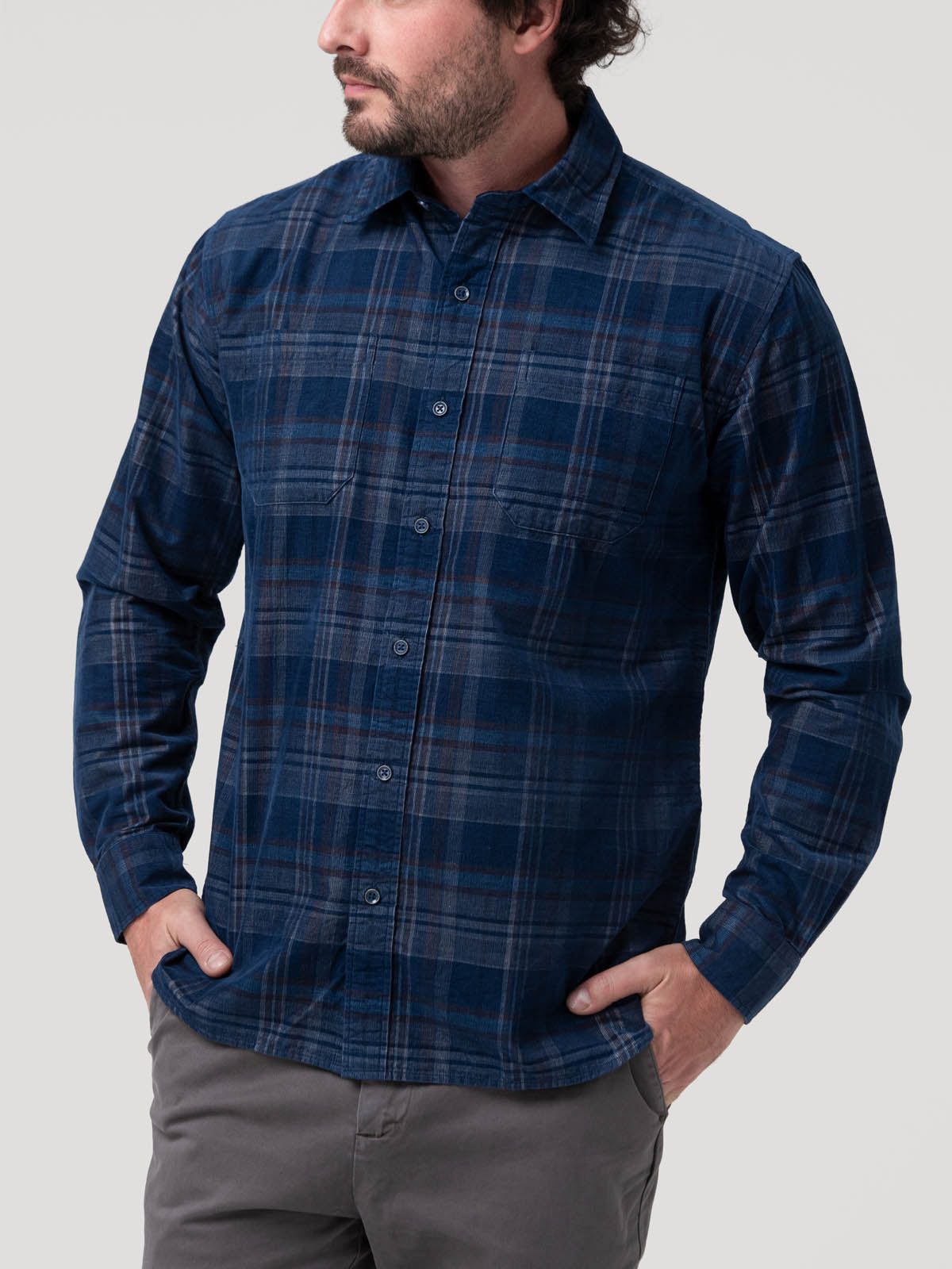 Camisa Algodón Orgánico Hombre Tartancord Café Rockford