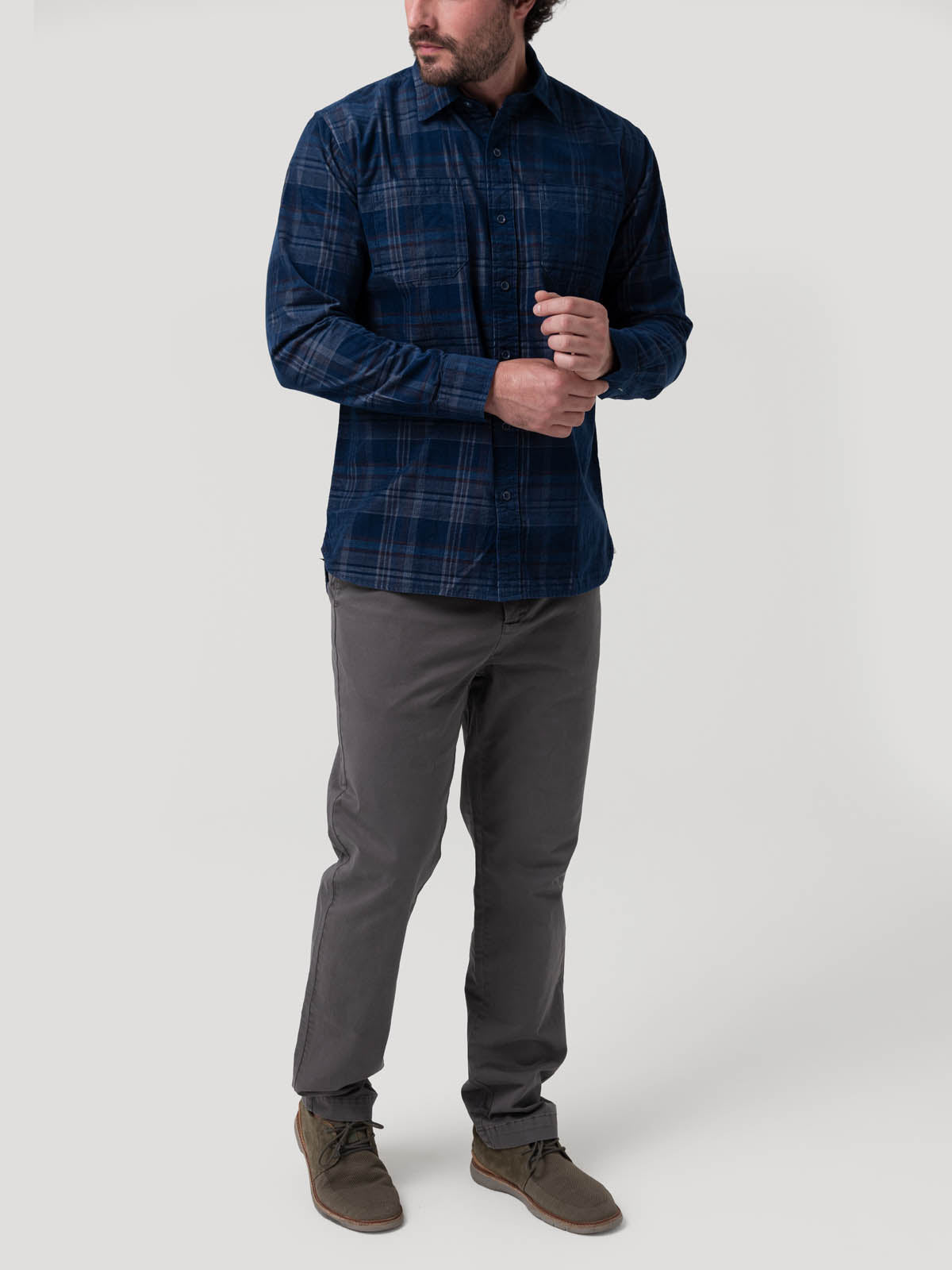 Camisa Algodón Orgánico Hombre Tartancord Café Rockford